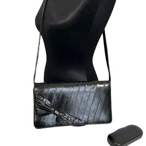 Eel Skin Black Crossbody Or Clutch Bag Purse W/ Bow Vintage